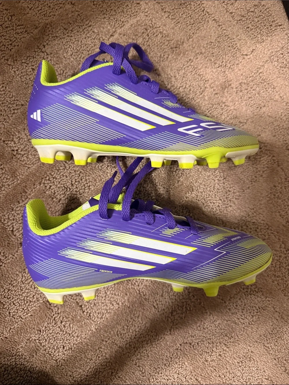 adidas Kids Purple & Lime Soccer Sneakers